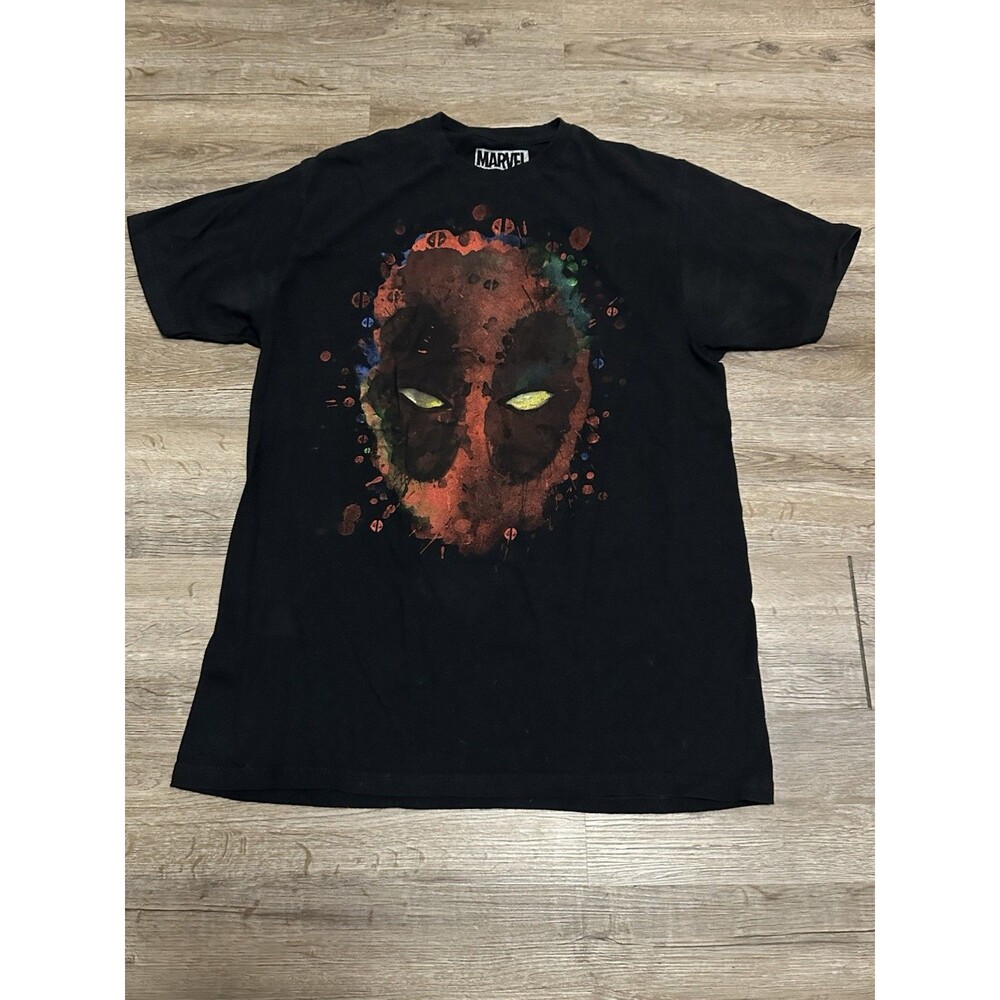 Marvel Deadpool‎ Splatter Men's L Black Short Sleeve Graphic Print T Shirt
